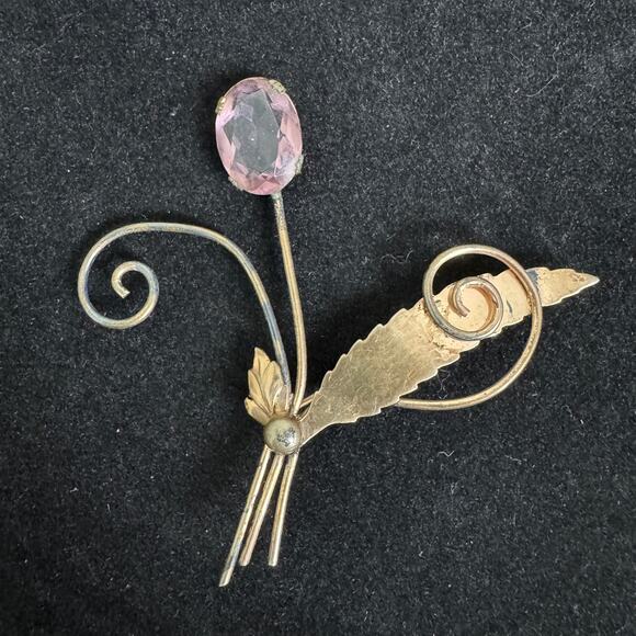 STERLING Antique Amethyst Floral Style‎ Brooch Pin - Picture 1 of 6